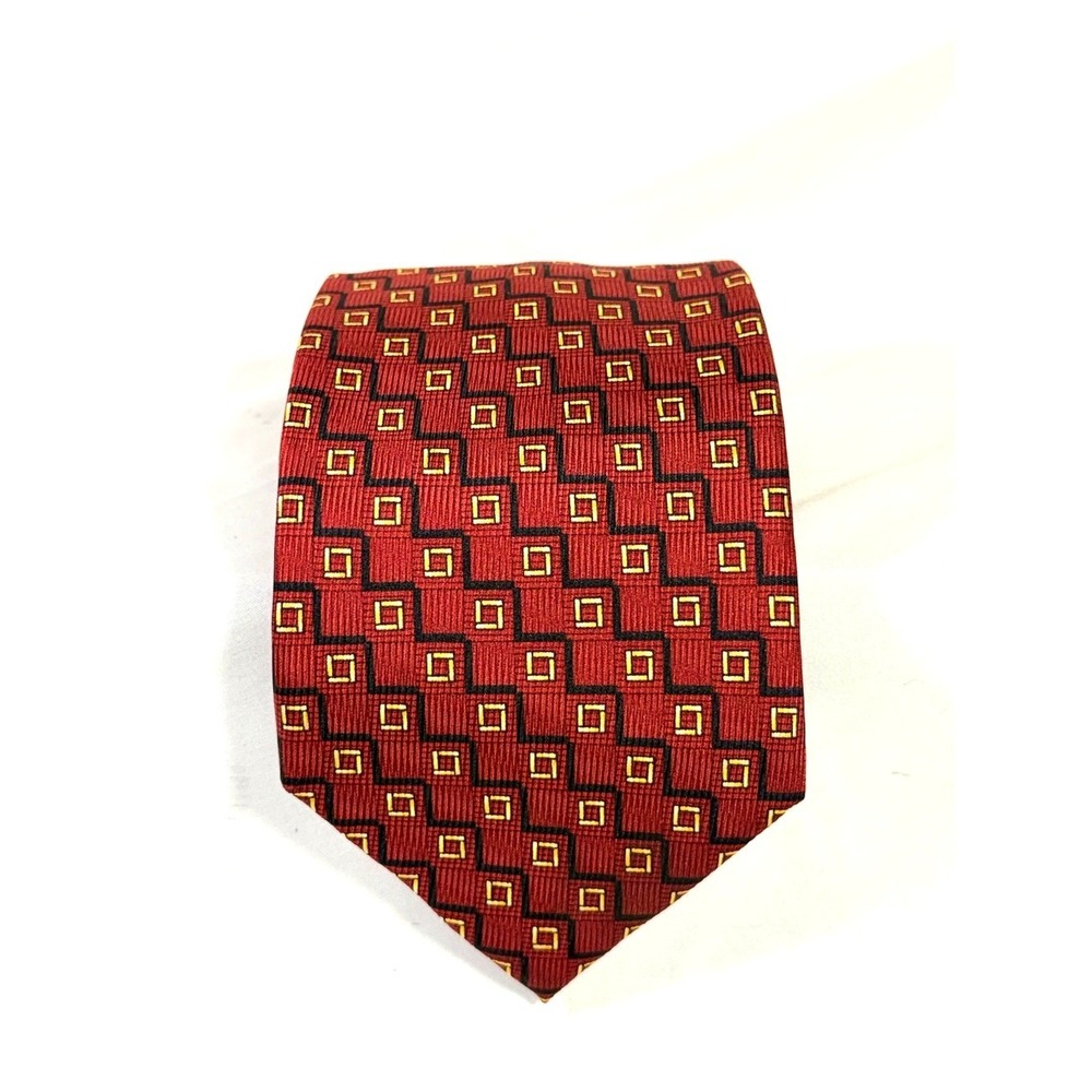 Jos A.‎ Banks Corporate Classic brick Red Silk Geometric Men's Tie 58"x 3 3/4"